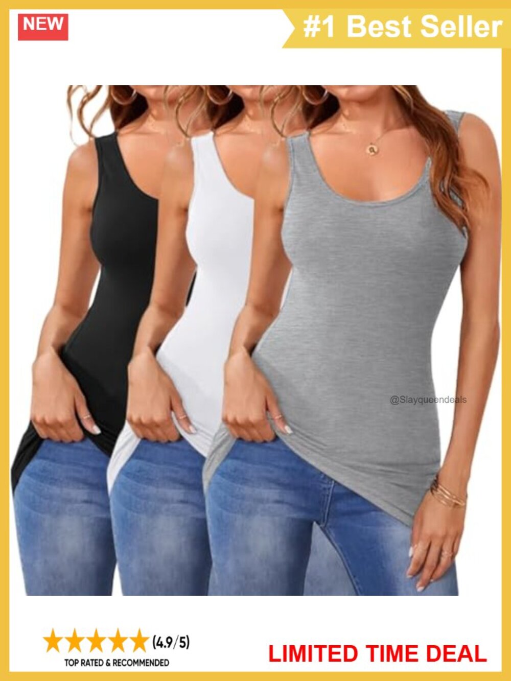 Extra Long Tank Tops for Women Stretchy Cotton Sleeveless Layering Camisole
